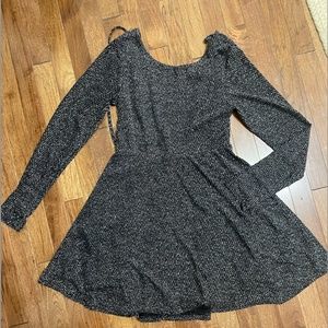 Silver and Black long sleeve cocktail dress- skater/a-line skirt